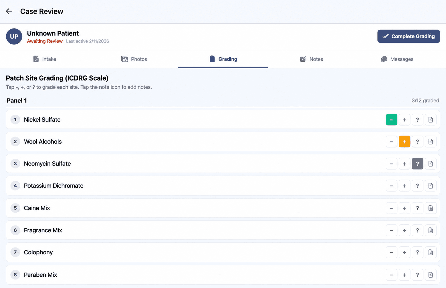 AllerKey grading dashboard
